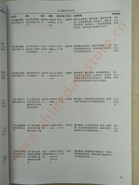 遼寧餐飲企業(yè)黃頁收錄了最新的遼寧餐飲企業(yè)名單，具有極高的營銷價值，實實在在提高銷售業(yè)績